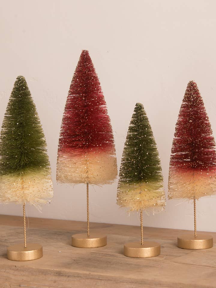 Traditional Bottle Brush Trees With Gold Glitter S4 for wholesale by Bethany Lowe Designs