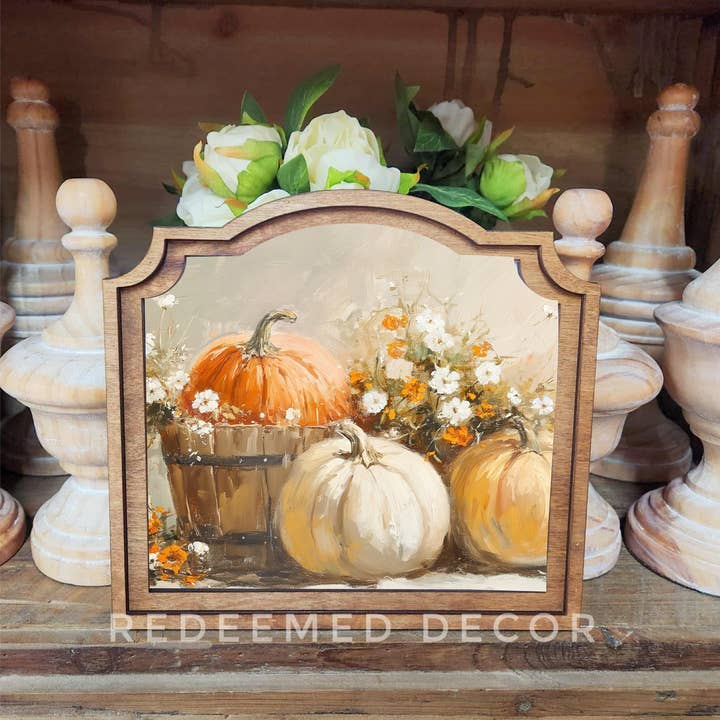 Redeemed Decor - Wholesale Decorative Tabletop Object - Provincial Pumpkin Bucket Framed Art