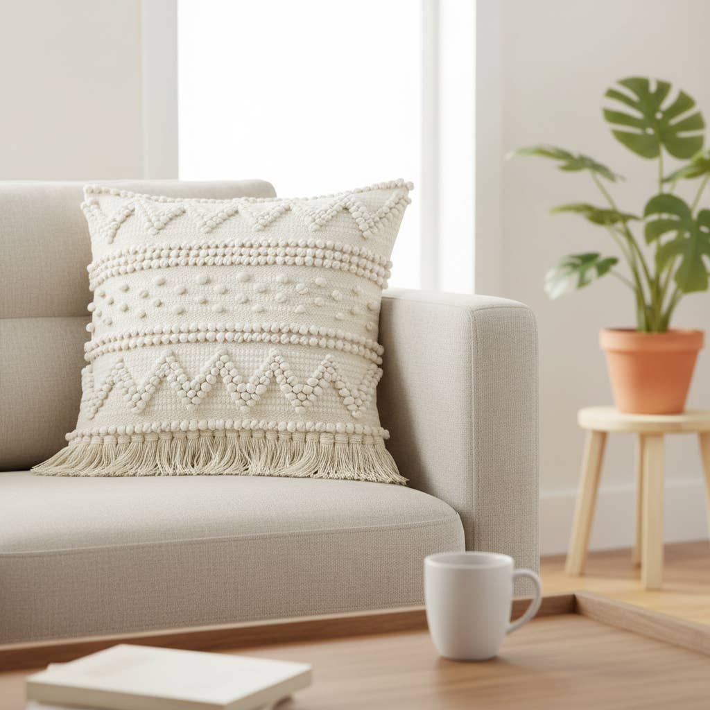 REDEARTH - Wholesale Throw Pillow Cover - · REDEARTH · Boho Textured Throw Pillow Cushion Covers - Woven Tufted Decorative Farmhouse Cases Set for Couch - Bed - Chair - Dining - Patio - Outdoor - 100% Cotton (18"x18" - Natural) Pack of 27