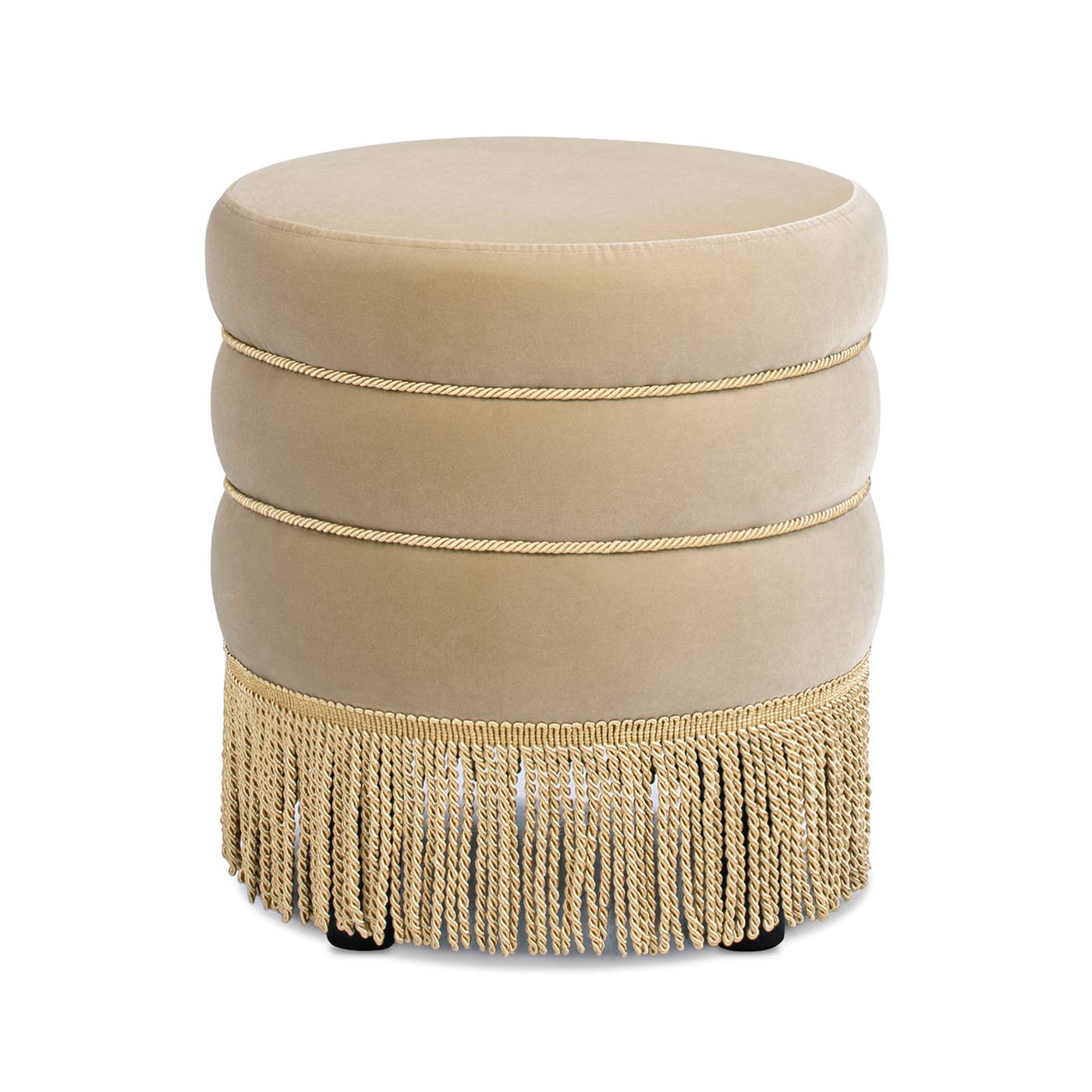 Jennifer Taylor Home - Wholesale Ottoman - Edward 17.5" Round Upholstered Ottoman with Fringe Velvet8