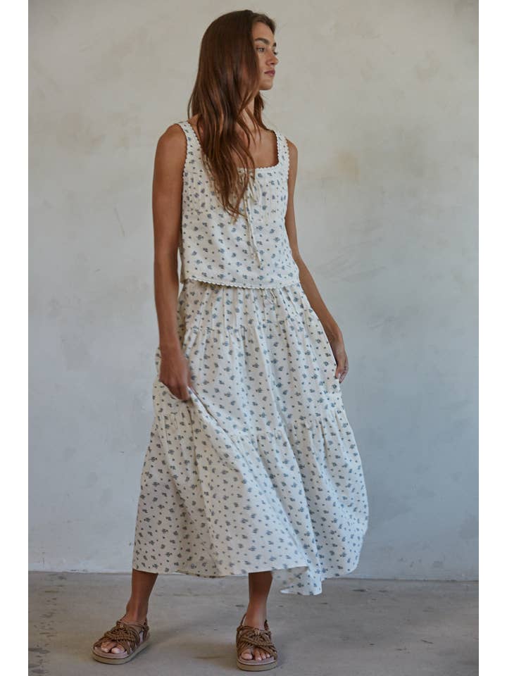 Cream Multi L8268 | Woven Cotton Floral Print Pleated Tank for wholesale on Faire