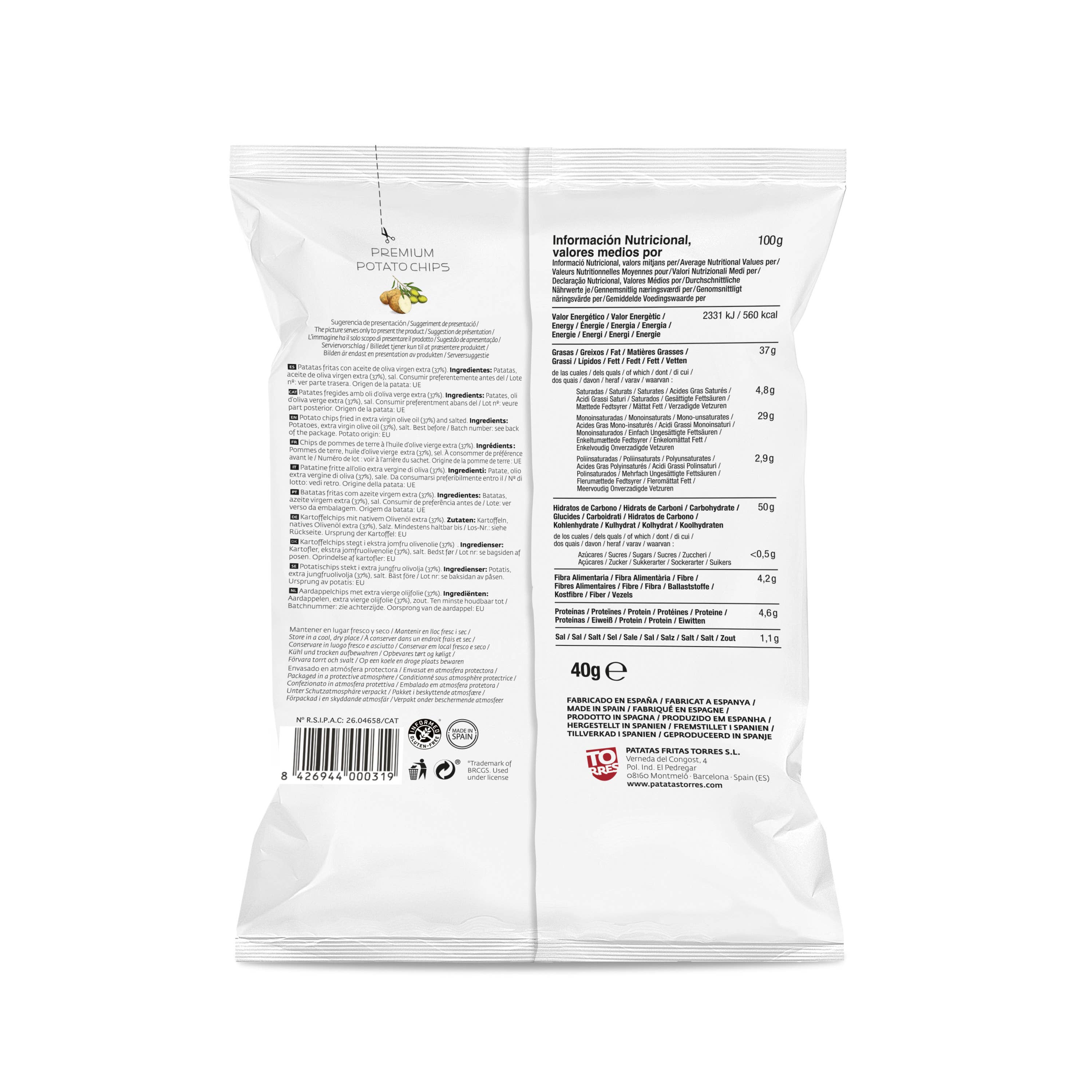 Patatas Torres - Vente Chips - Patatas Torres Selecta chips à l'huile d'olive extra vierge 40 g1