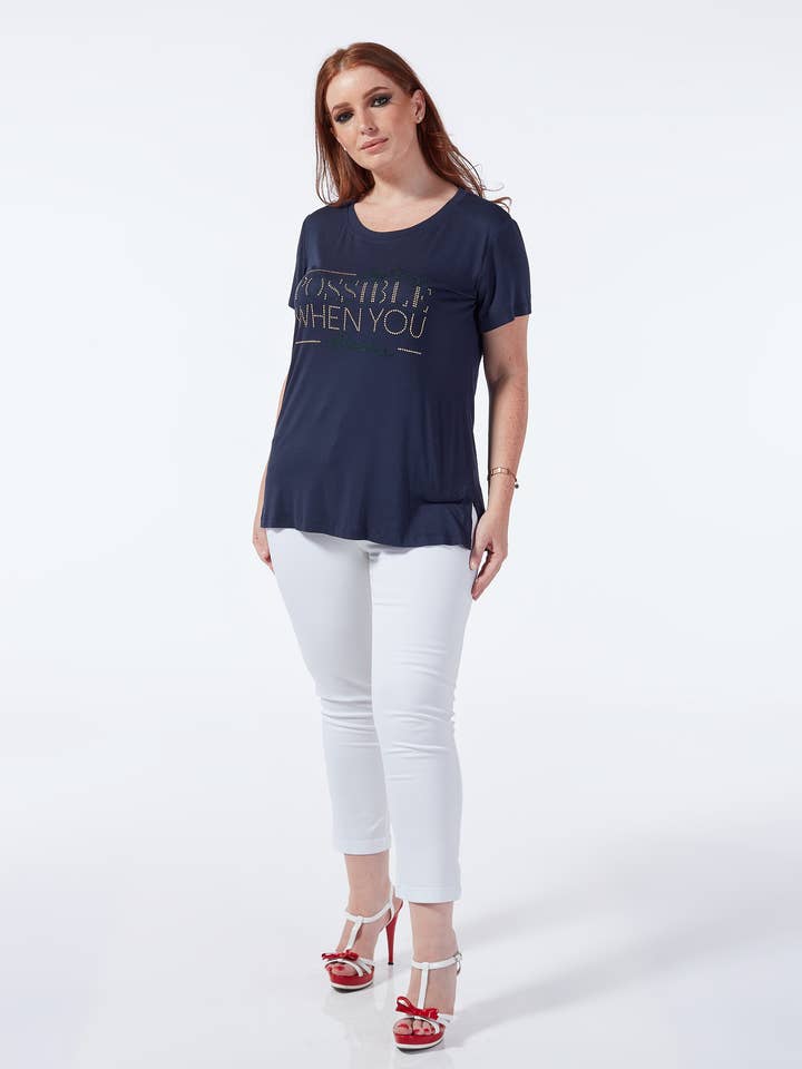 T-shirt van viscose met korte mouwen en strass applicaties voor wholesale door Oltretempo