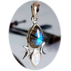Triple Goddess Sterling Pendant - Labradorite & Moonstone for wholesale by Crystal Earth Sterling