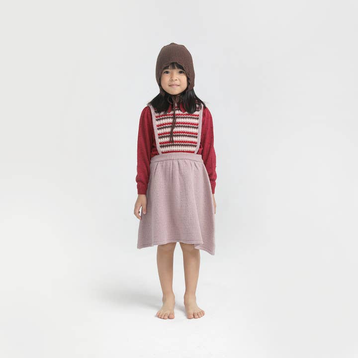 Knit Planet – wholesale Bonnet – baby – Checked Pattern Bonnet/ Collar Brown5