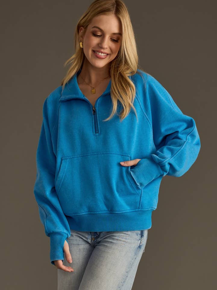 Panache Apparel Co. - Wholesale Sweatshirt - Women's - Blue Quarter Zip Sweatshirt