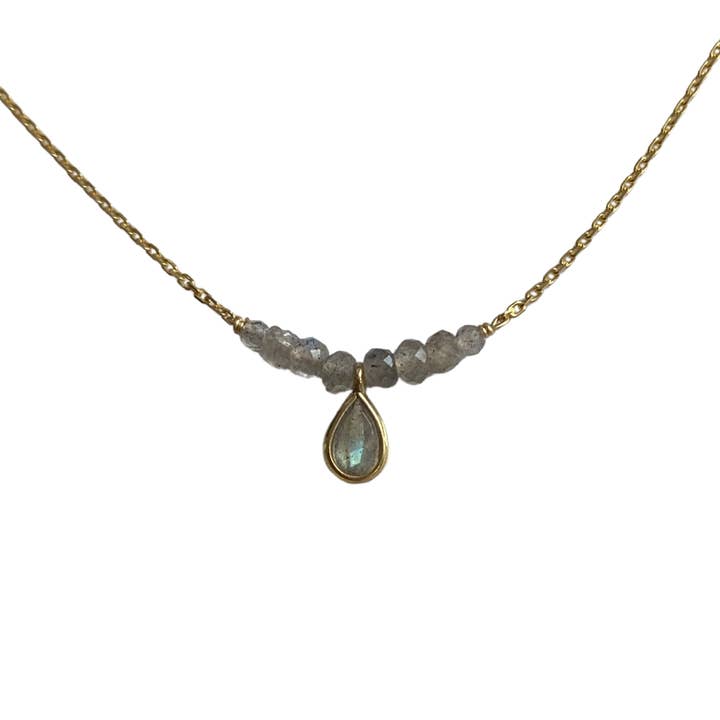 Modern Opus - Wholesale Pendant/Charm Necklace - Gold Plated Sterling Silver Labradorite Drop Bar Necklace