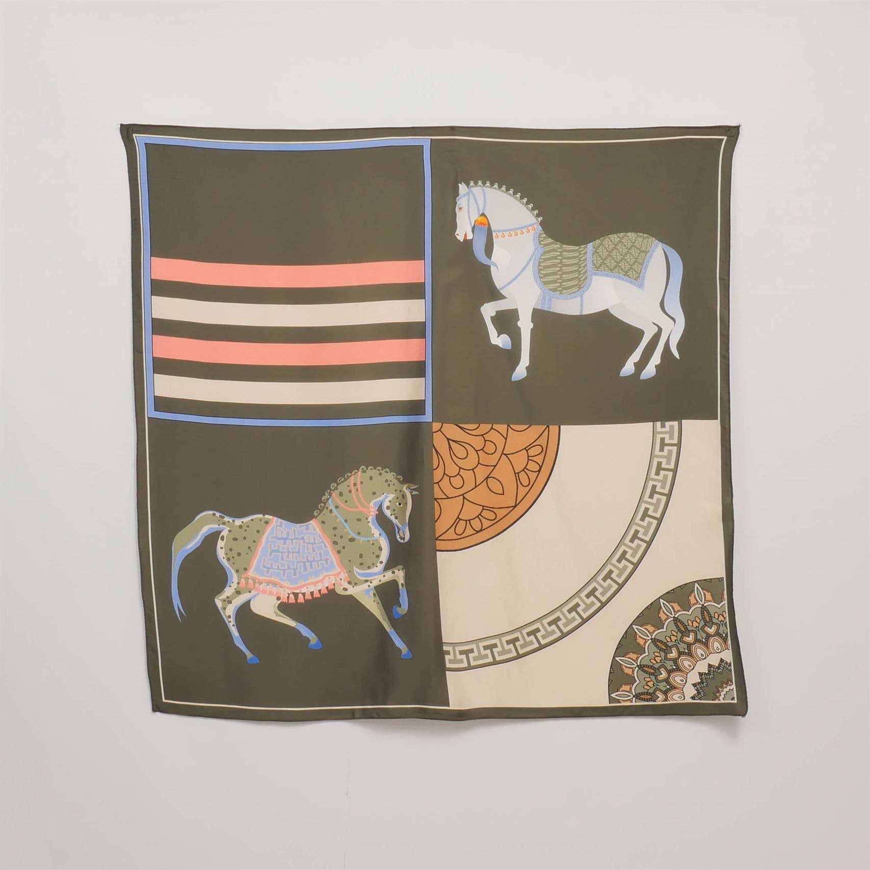 Cecile Wang - Wholesale Scarf - Women's - Printed square scarf with horses 80x80 KD8824VS6