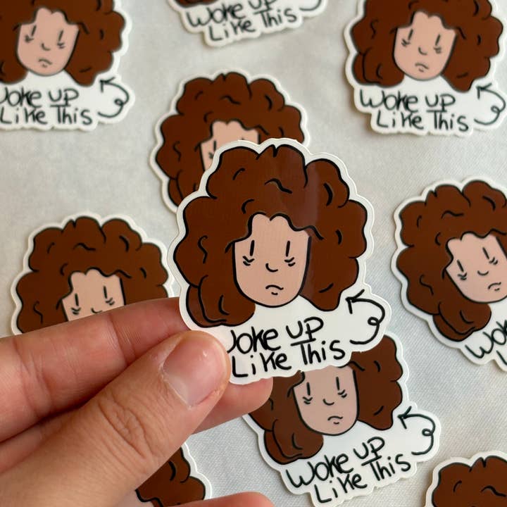 Funny sticker of a tired character waking up for wholesale by Secteur Nor