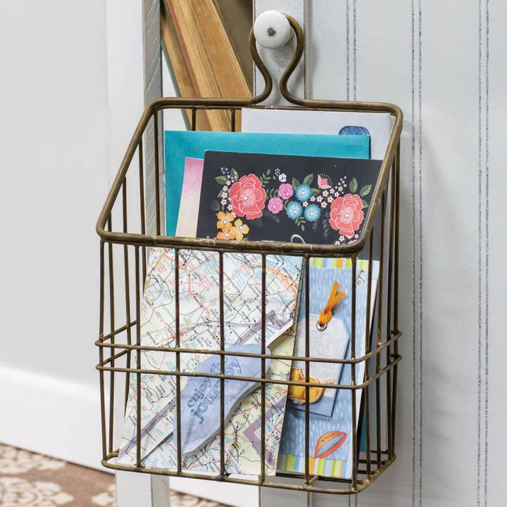 Col House Designs – wholesale Basket – Rustic Gold Metal Wall Basket1