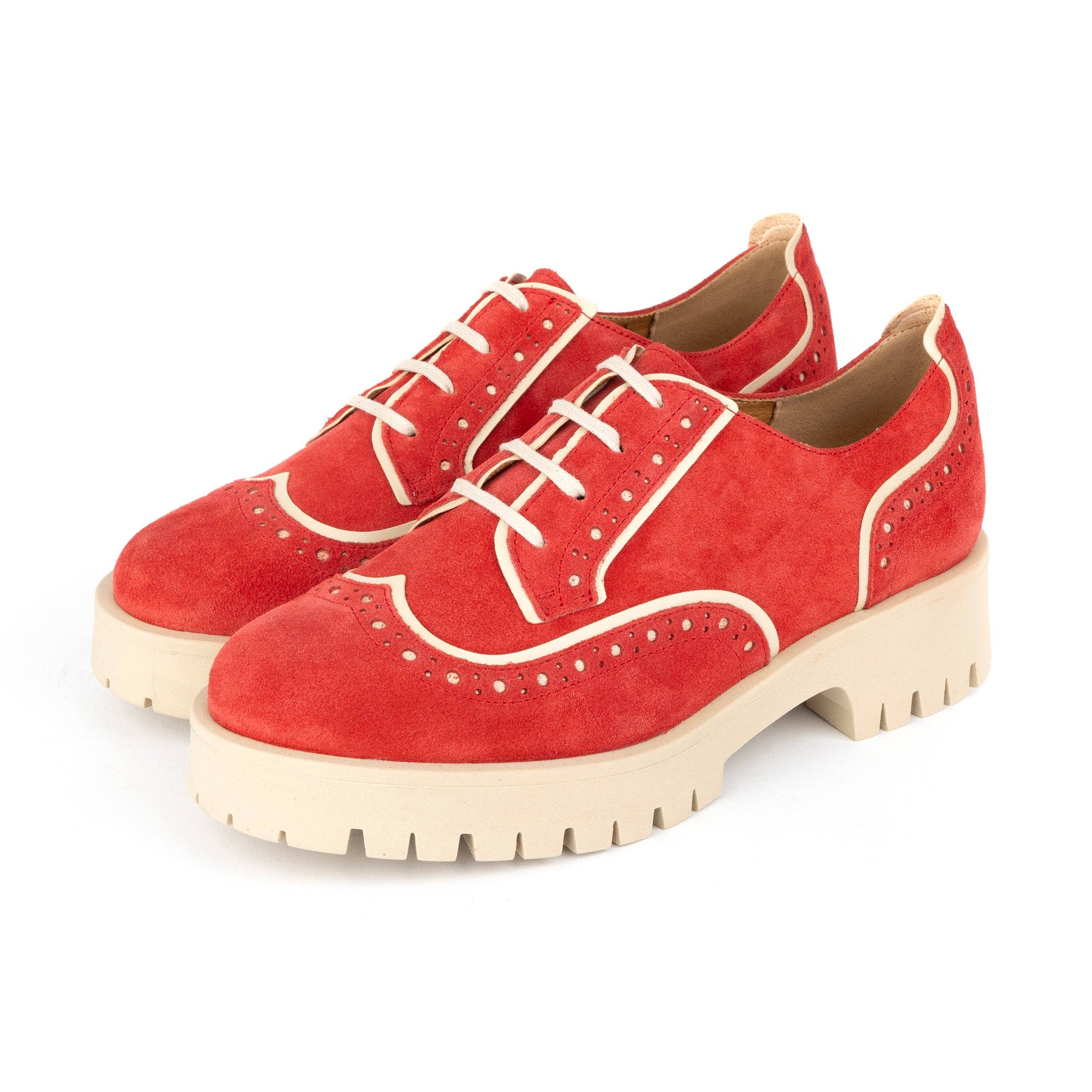 Embassy London – wholesale Brogue shoes – Women's – Artisan - Red & Cream - Women's leather lace-up shoe with brogue detailing8