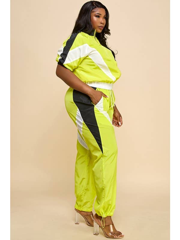 Yellow Combo Plus Short Sleeve Zip-Up Track Top & Jogger Pants Set for wholesale on Faire5