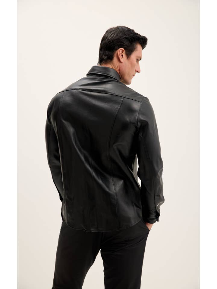 Men's Genuine Lambskin Leather Shirt - Black for wholesale on Faire2