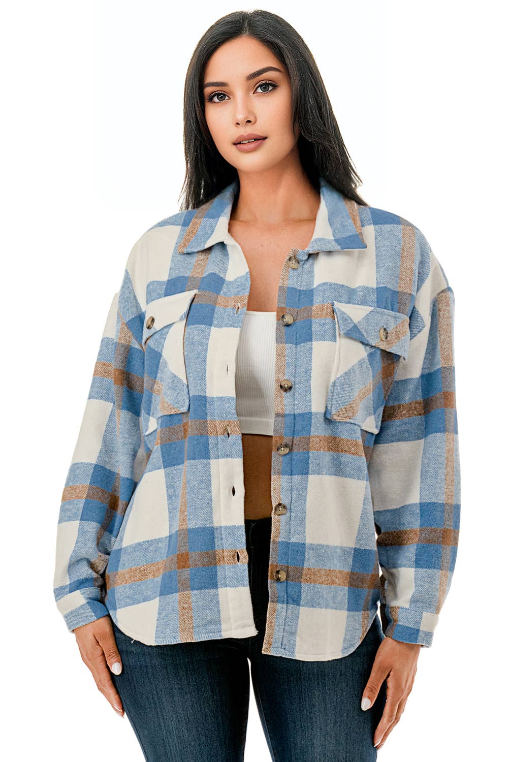 Color 5 - Wholesale Shirt Jacket/Shacket - Women's - Plaid flannel shacket basic shirt jacket w/fur lined inside10