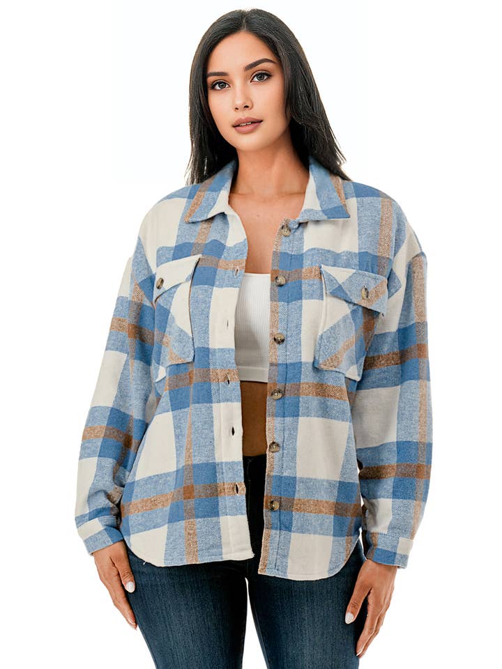 Color 5 - Wholesale Shirt Jacket/Shacket - Women's - Plaid flannel shacket basic shirt jacket w/fur lined inside10