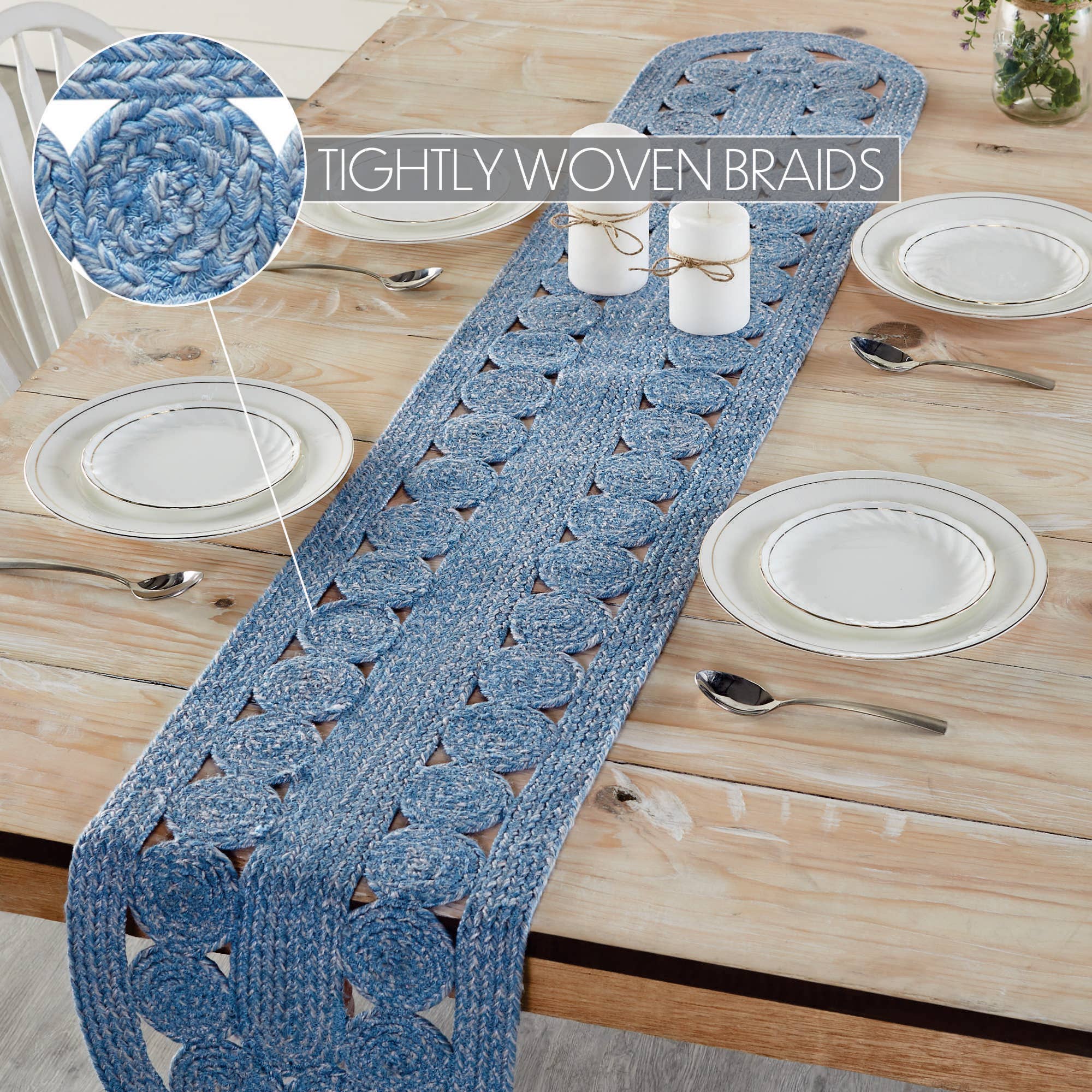 VHC Brands - Wholesale Table Runner - Celeste Blended Blue Indoor/Outdoor Runner Oval 12x723