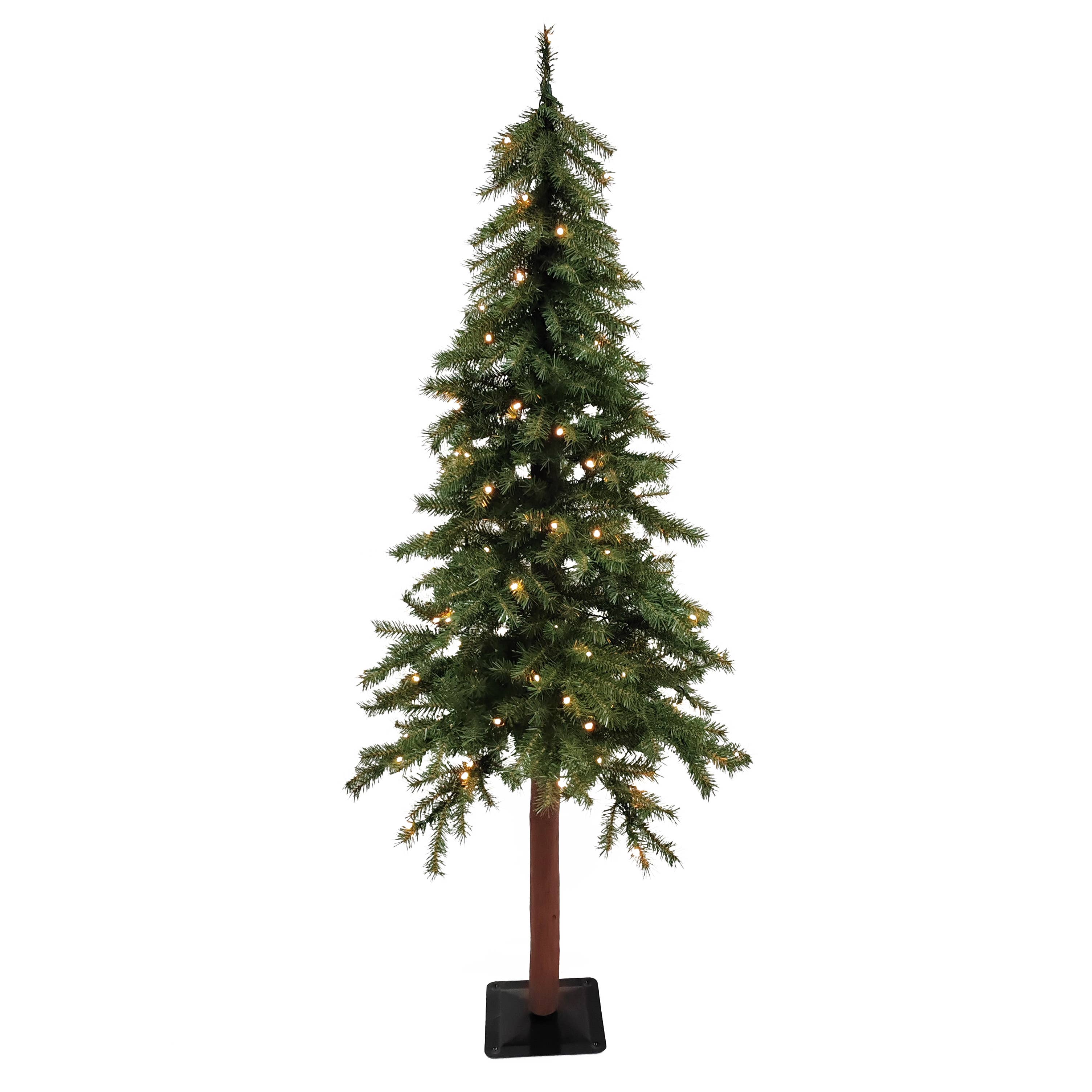 Haute Decor - Vente Sapin de Noël artificiel - Sapin de montagne prééclairé de 5 pieds avec mât en bois naturel0