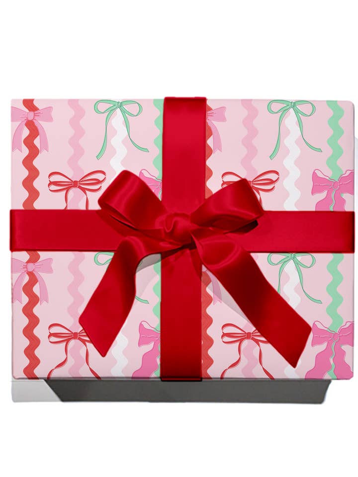 Pink Christmas Ric Rac Bows Wrapping Paper - Single Sheet for wholesale by Rock Paper Scissors
