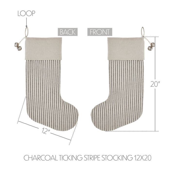 VHC Brands - Wholesale Holiday Stocking - Sawyer Mill Charcoal Ticking Stripe Stocking 12x20