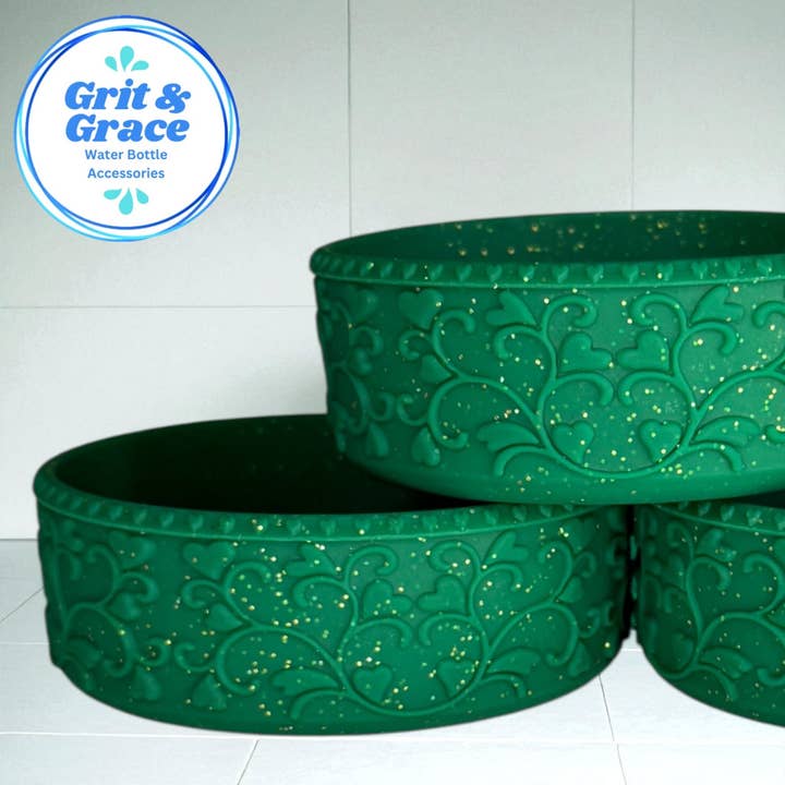 Heart Scroll Forest Green Glitter Shorty Boot for wholesale by Grit & Grace Water Bottle Accessories