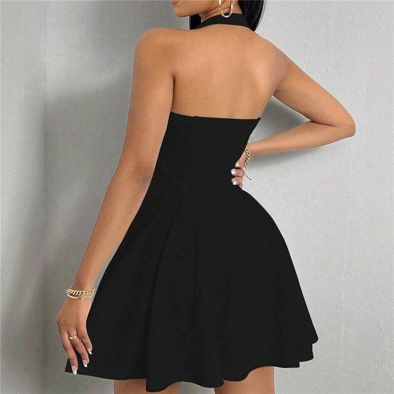 Sheer Trend - Wholesale Dress - Women's - Backless A-Line Mini Dress With Waist Cinching And Halter Neck5