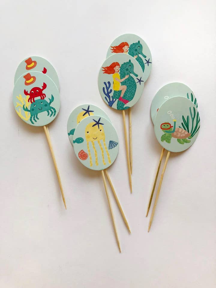 Under the Sea Design, Party Cake Topper, 8 in a package for wholesale by BalinMandalin