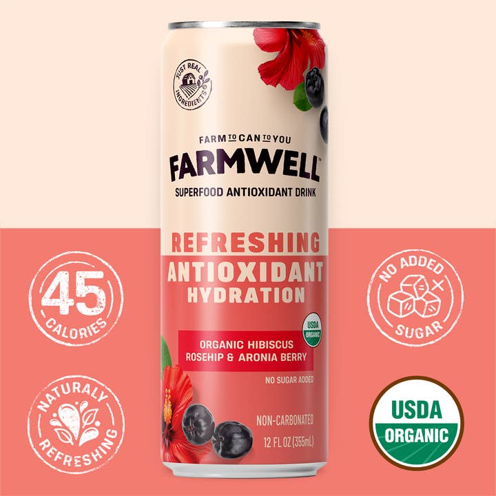 Organic Antioxidant Hydration - Hibiscus Rosehip (12-pack) for wholesale by Farmwell Drinks
