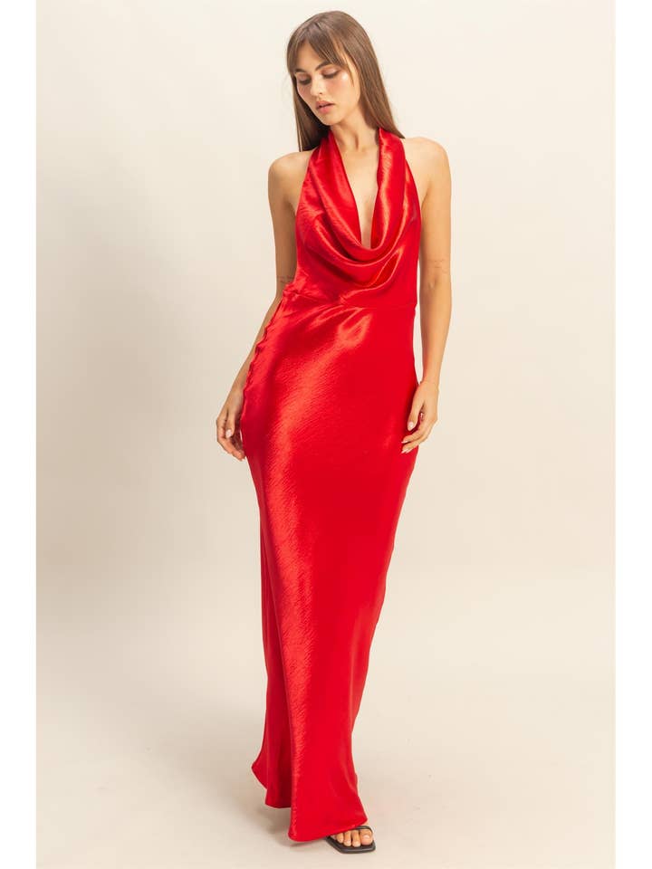 Versatile Drape Neck Sleeveless Satin Maxi Dress for wholesale by HYFVE