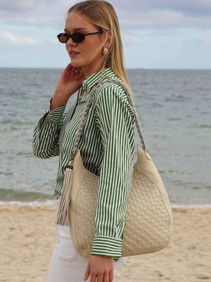 Lana Woven Hobo | Cream for wholesale by Cadelle Leather