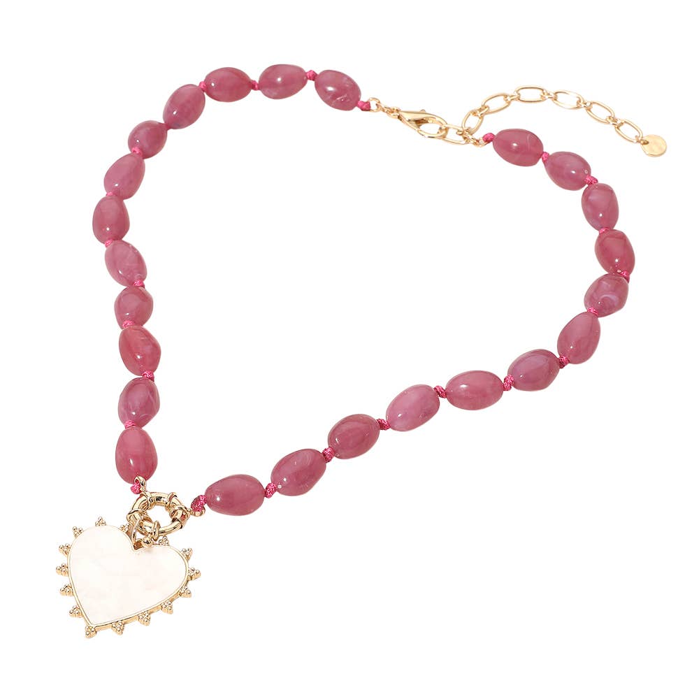 Sensibling Corp. – wholesale Pendant/charm necklace – Mother of Pearl Heart Pendant Marbled Resin Oval Beaded Necklace7