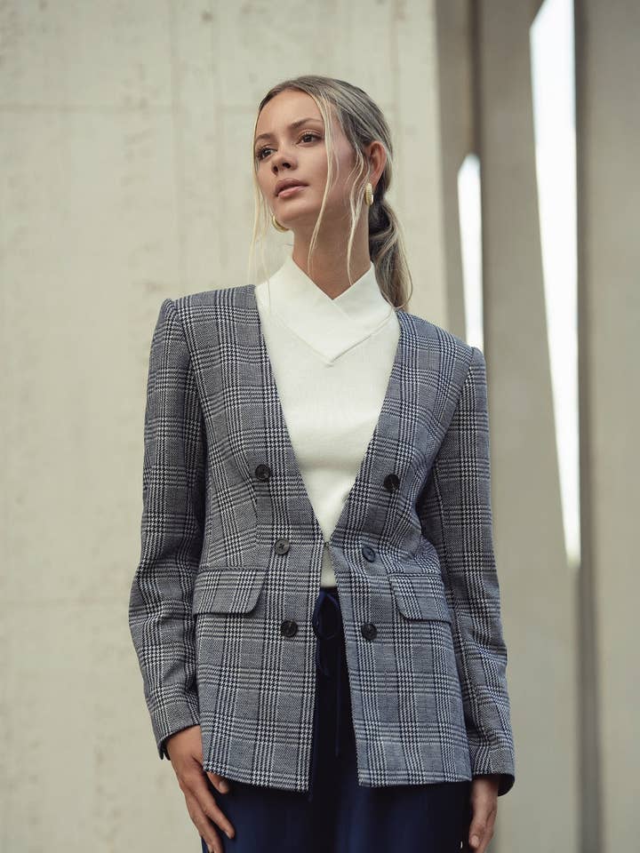 Plaid navy Blazer for wholesale by Profile NYC