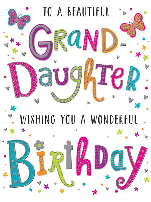 Birthday Card, Granddaughter, Colourful Text for wholesale by Piccadilly Greetings