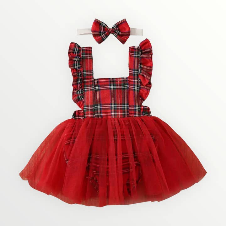 Holiday Tutu Plaid Romper for wholesale by Bodoke Kids Boutique