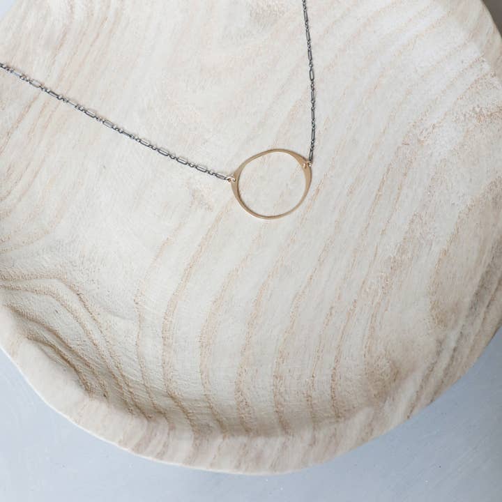 Freshie & Zero - Wholesale Pendant/Charm Necklace - Antique Stone Hammered Gold Oval Black Chain Necklace3