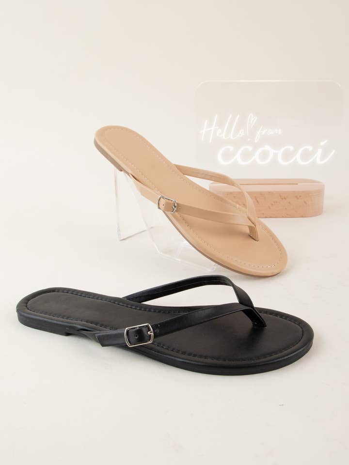CCOCCI - Wholesale Flip Flops – Women’s - BELLEN-109 THIN BUCKLED THONG STRAP SLIP ON SANDAL2