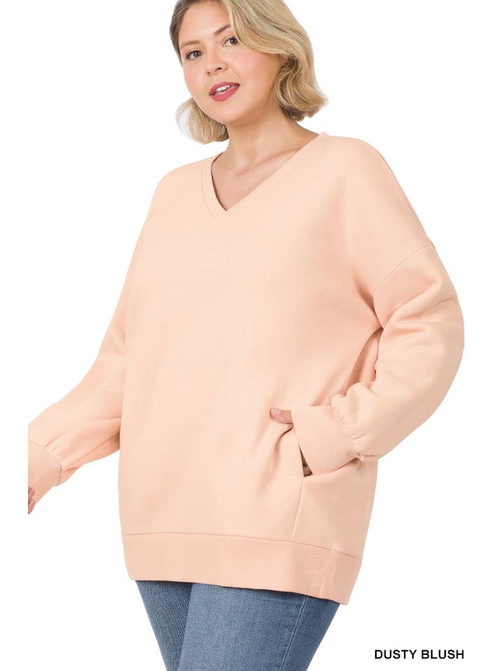 42POPS - Wholesale Sweatshirt - Women's - ...SI-21904 PLUS SIZE LONG SLEEVE V-NECK SWEATSHIRT WITH SIDE
