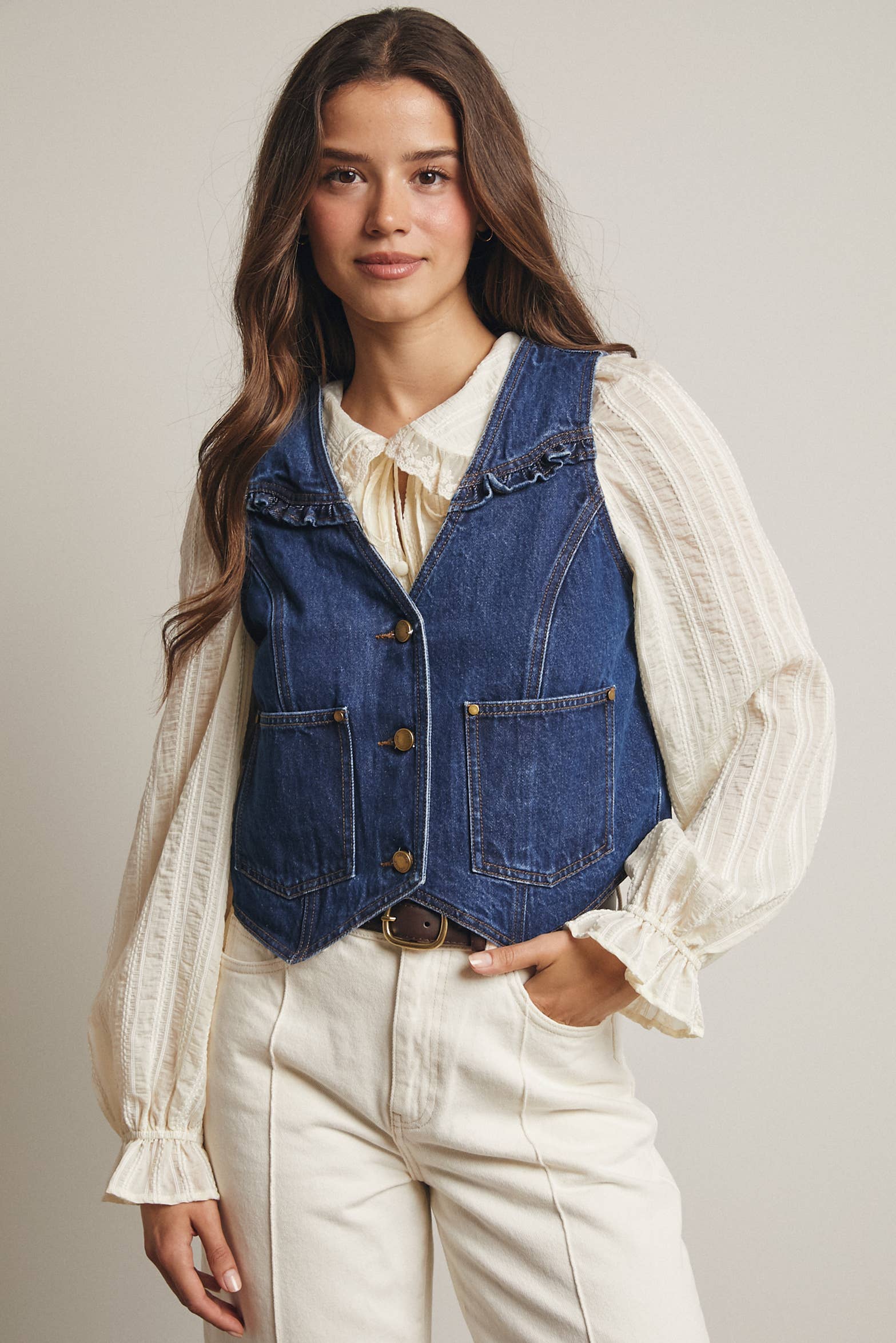 Brume bleue Gilet en Jean à Volants FVT0002 en vente sur Faire4