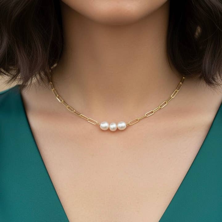 TRE- Collare/Choker con perle di fiume for wholesale by OE!