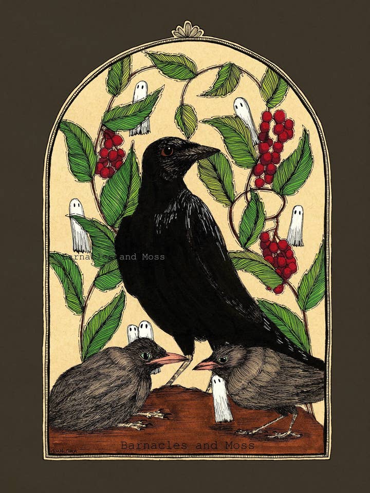 Stampa d'Arte di Corvi Giovani per la vendita all'ingrosso da parte di Barnacles and Moss