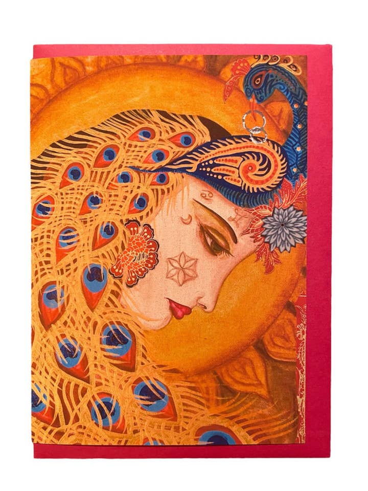 Cartão de Saudação Deusa Senhora Pavão Vermelho Arte Mística 5×7 por atacado de Art by Diana Comstock