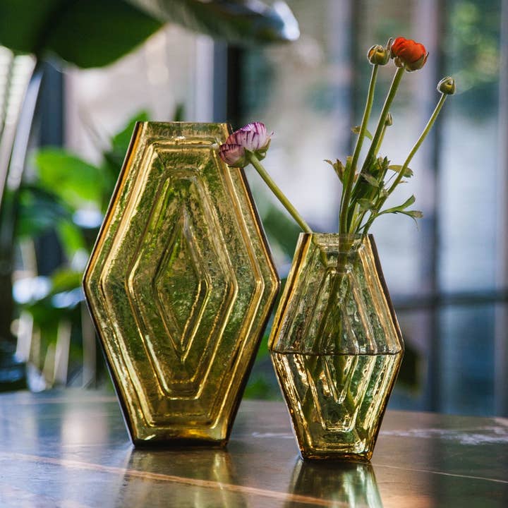 Brût Home and Glassware – wholesale Vase – Recycled glass Vase, Infinite Hexagon, amber