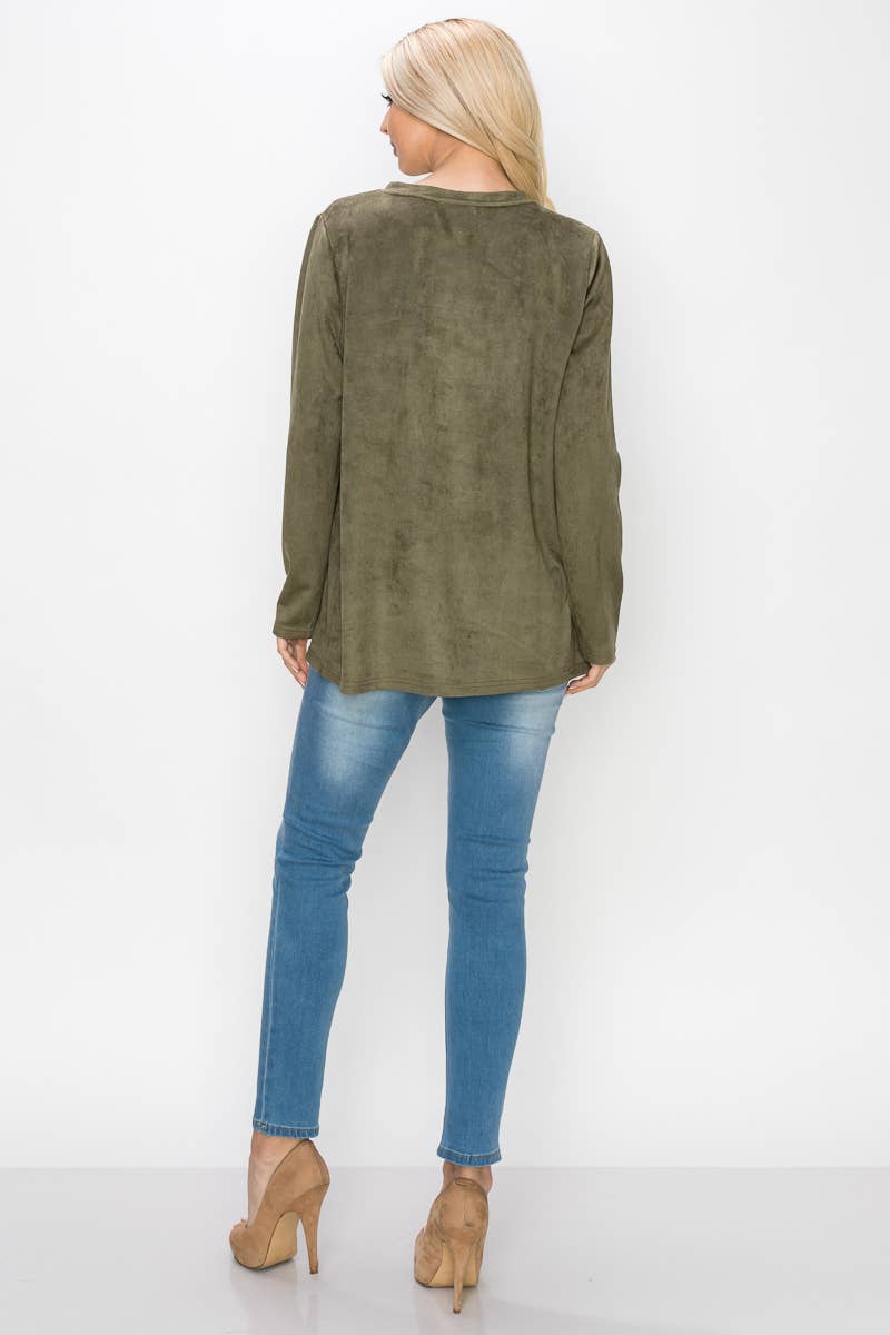 Joh Apparel - Wholesale Blouse - Women's - Aldis Stretch Suede Stitched Top7