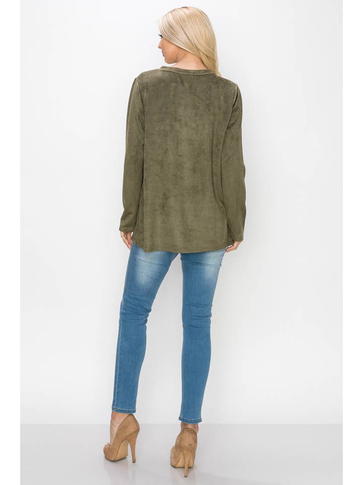 Joh Apparel – wholesale Blus - Dam – Aldis Stretch Suede Stitched Top7