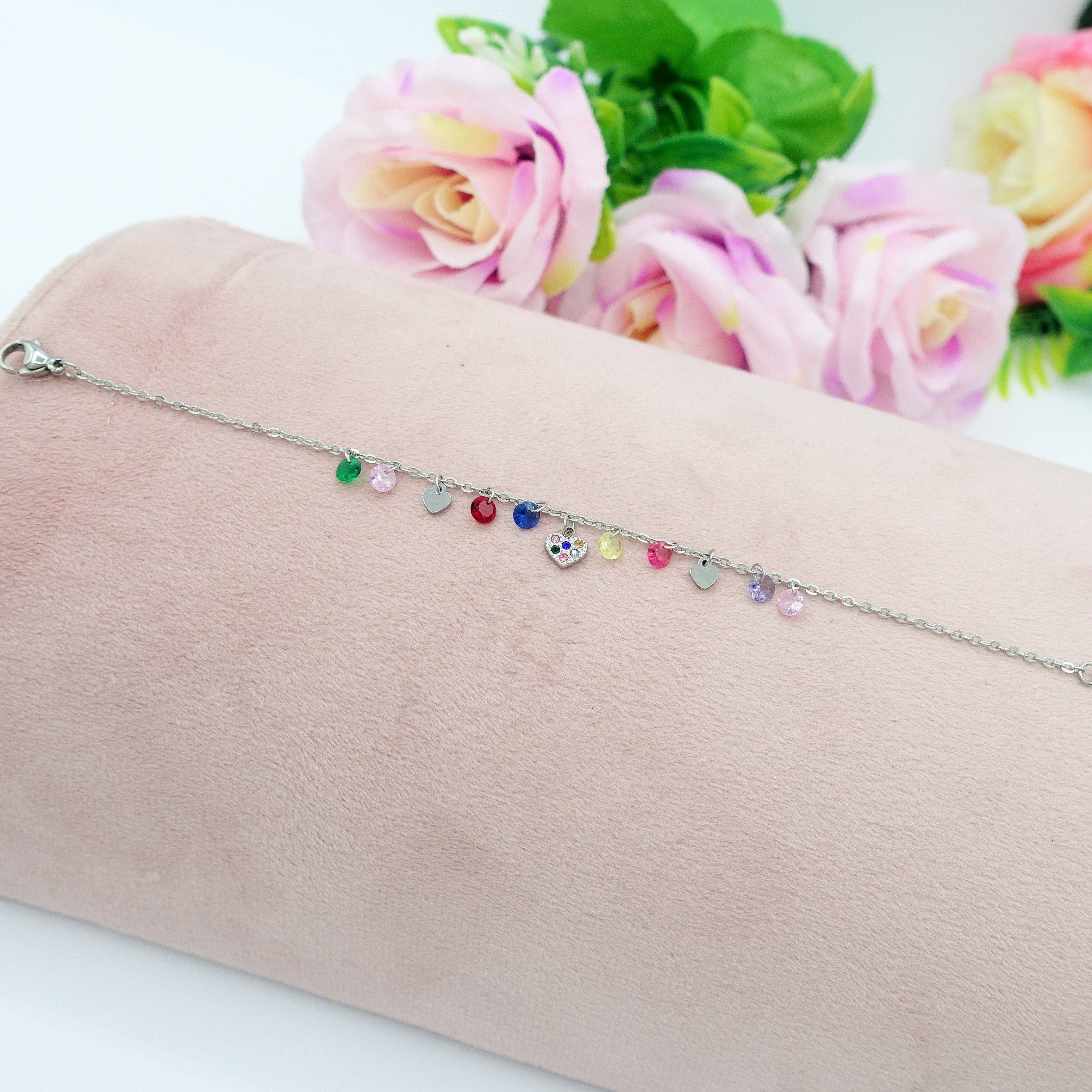 Daemon srls - Wholesale Charm/Dangle Bracelet - MEGAN ~ ACCIAIO INOSSIDABILE ~ Bracciale con ciondoli cristalli e cuoricino cubic zirconia4