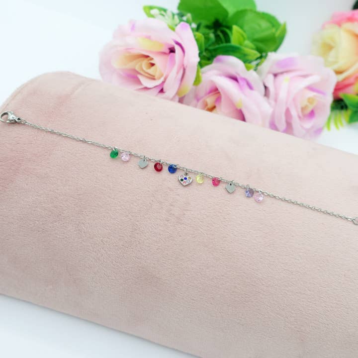 Daemon srls - Wholesale Charm/Dangle Bracelet - MEGAN ~ ACCIAIO INOSSIDABILE ~ Bracciale con ciondoli cristalli e cuoricino cubic zirconia4