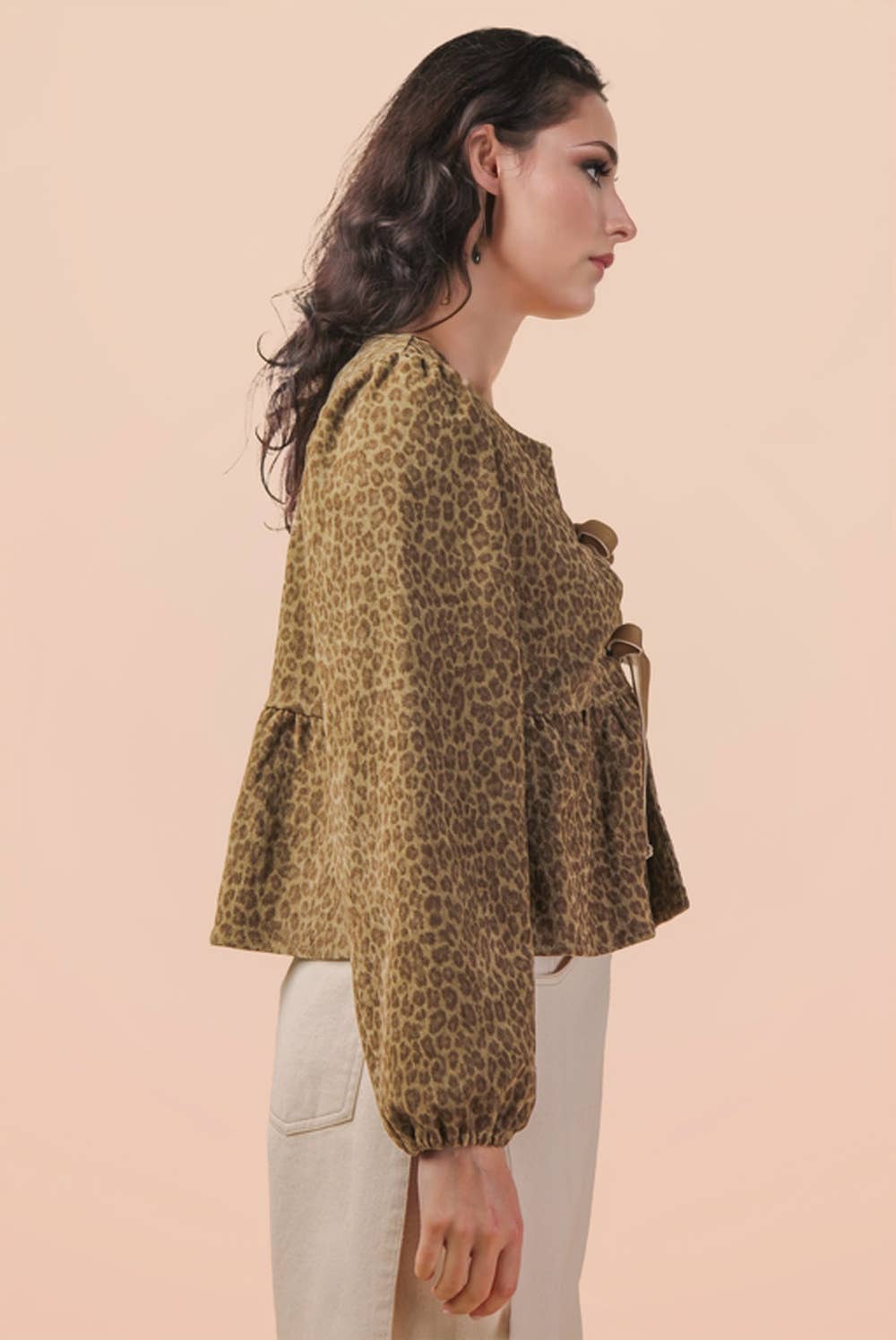 VERY J - Wholesale Blouse - Women's - NT12244-Leopard Printed Front Tie Woven Blouse Top12