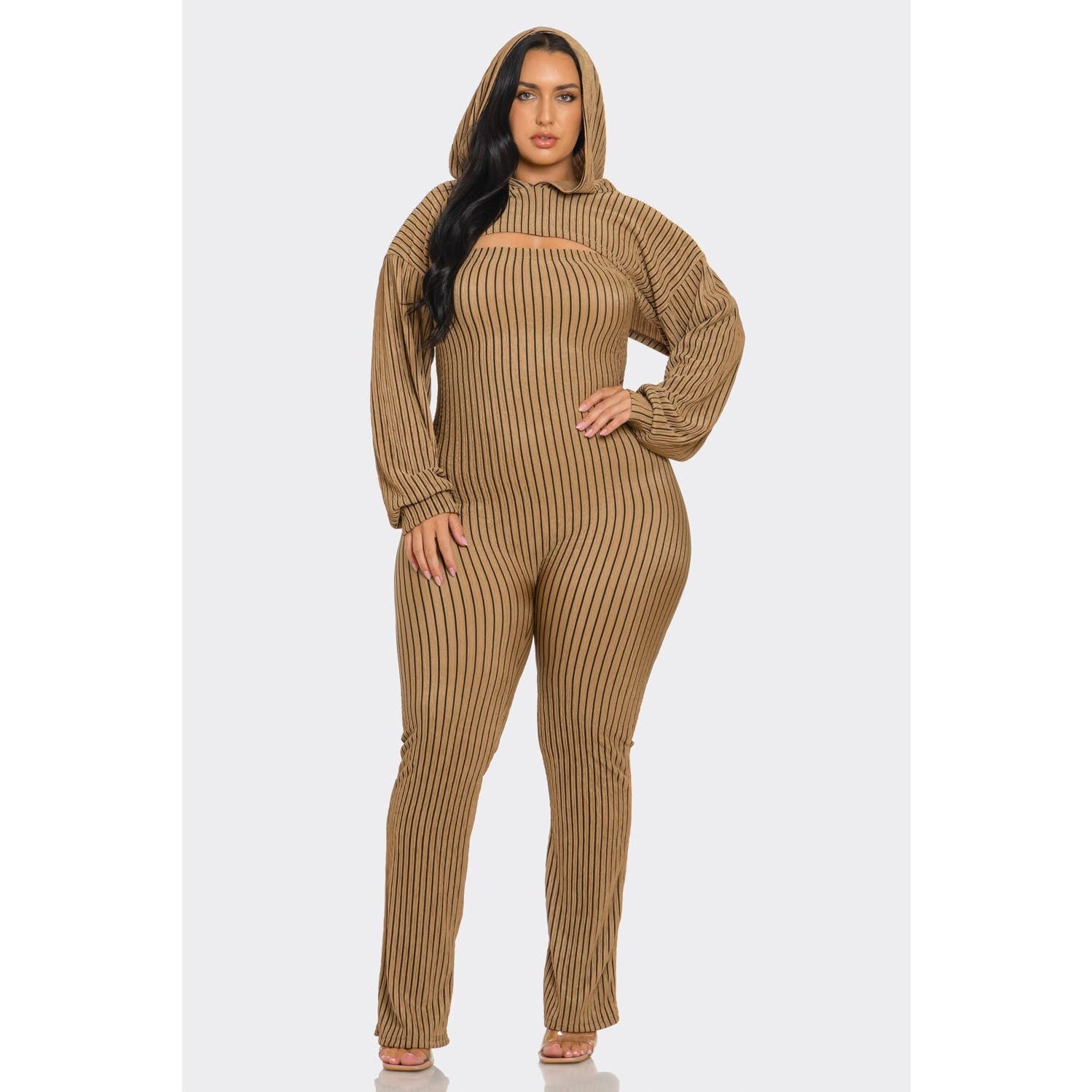 DORCAS - Wholesale Jumpsuit - Women's - Plus Size 2 Piece Strapless Jumpsuit Hoodie6