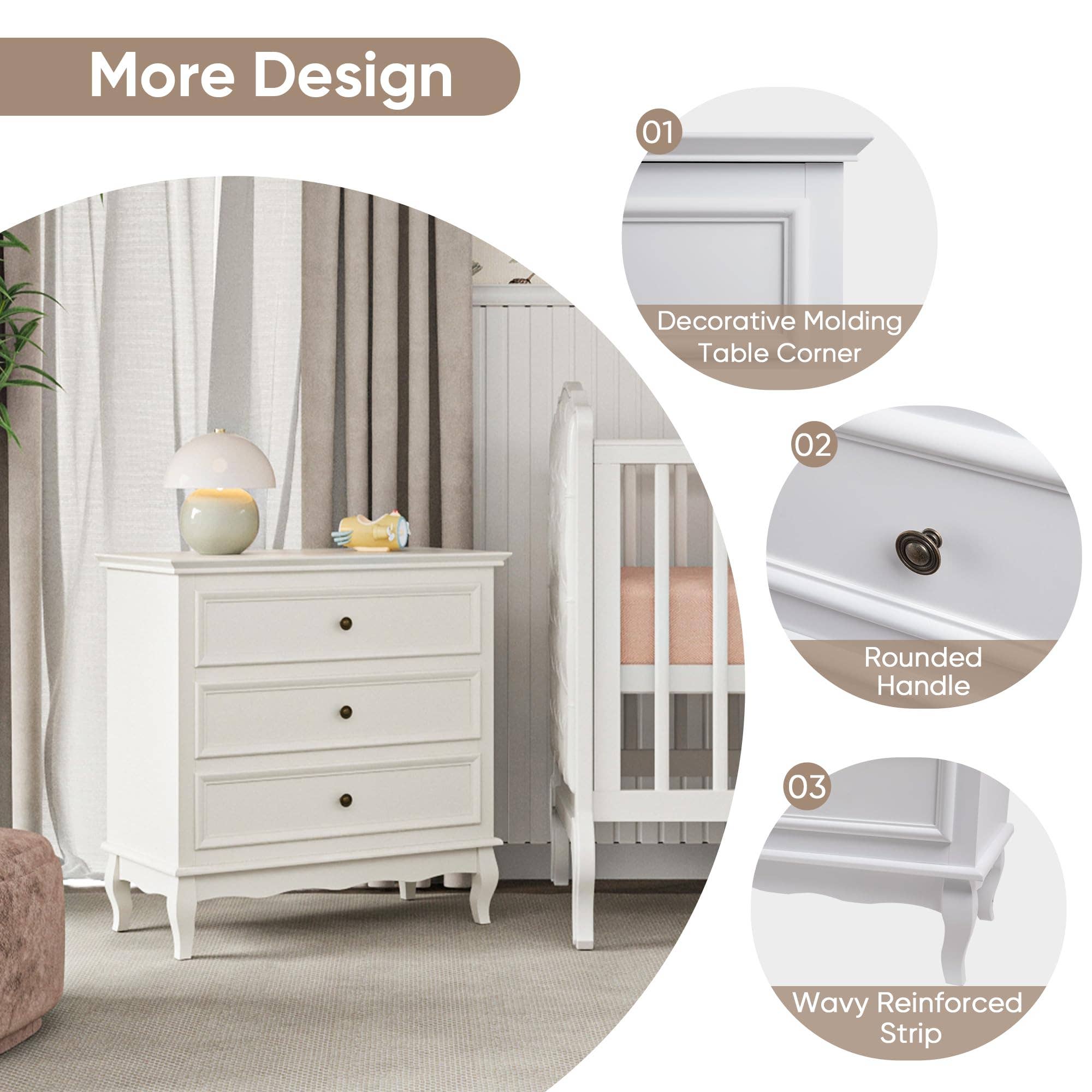 Heynemo - Wholesale Cabinet - White 3 Drawer Dresser for Bedroom, Wide Chest of Drawers2