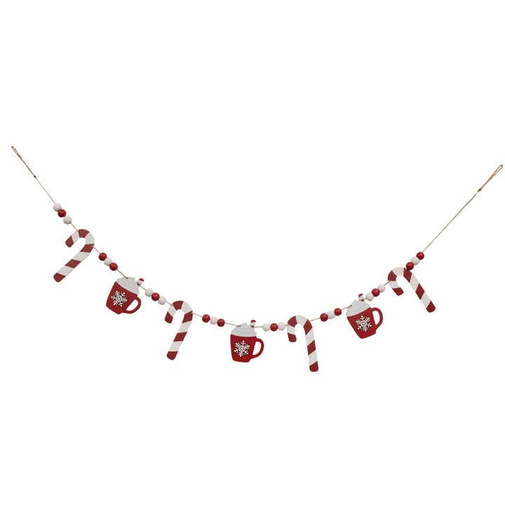 Hot Cocoa & Candy Cane Wooden Garland for wholesale by Col House Designs