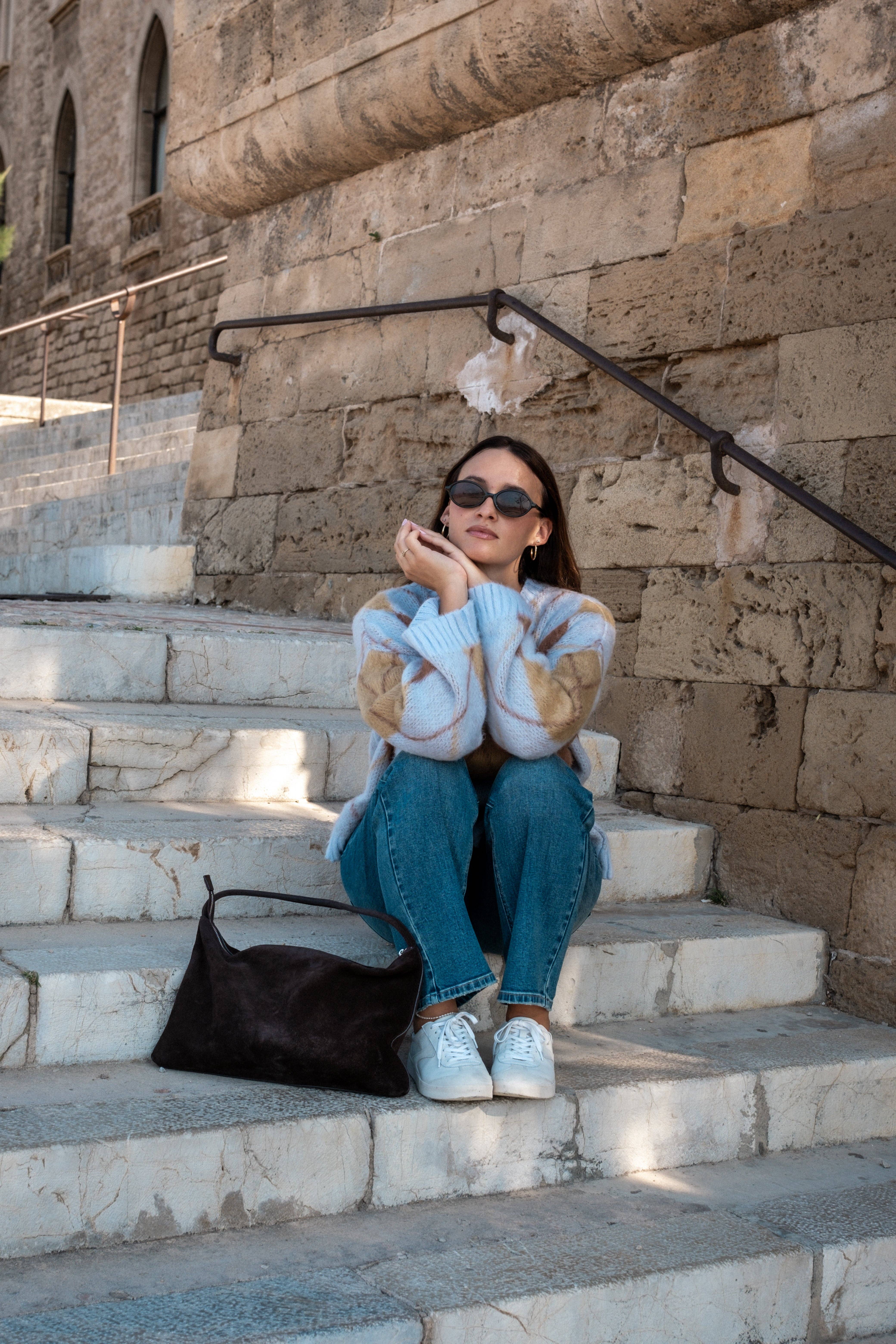 GINI LONDON - Wholesale Knit Sweater - Women's - Blue Argyle Knit Round Neck Jumper6